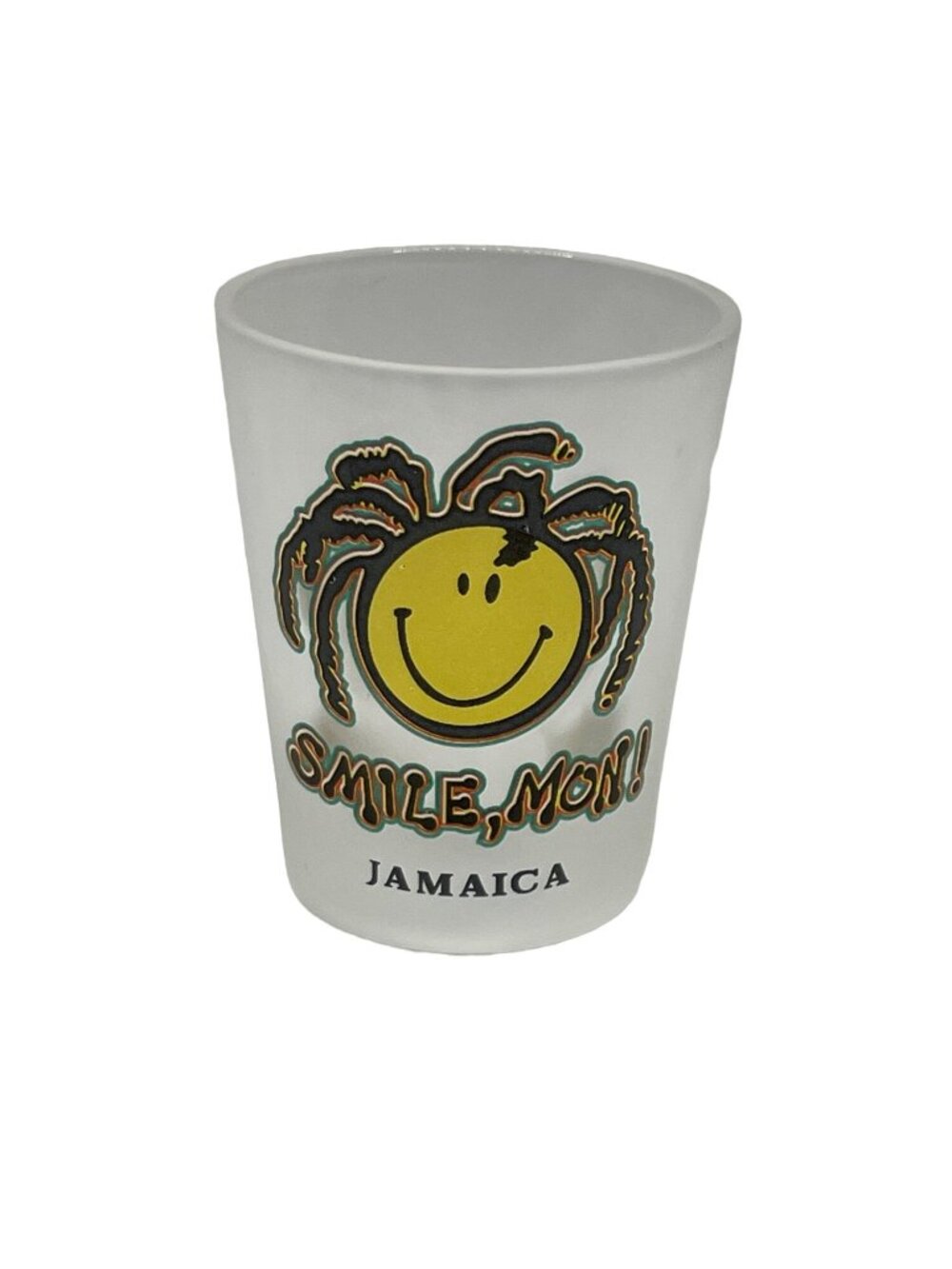 Smile Mon Jamaica Souvenir Shot Glass Frosted Glass 1.5 ounce
